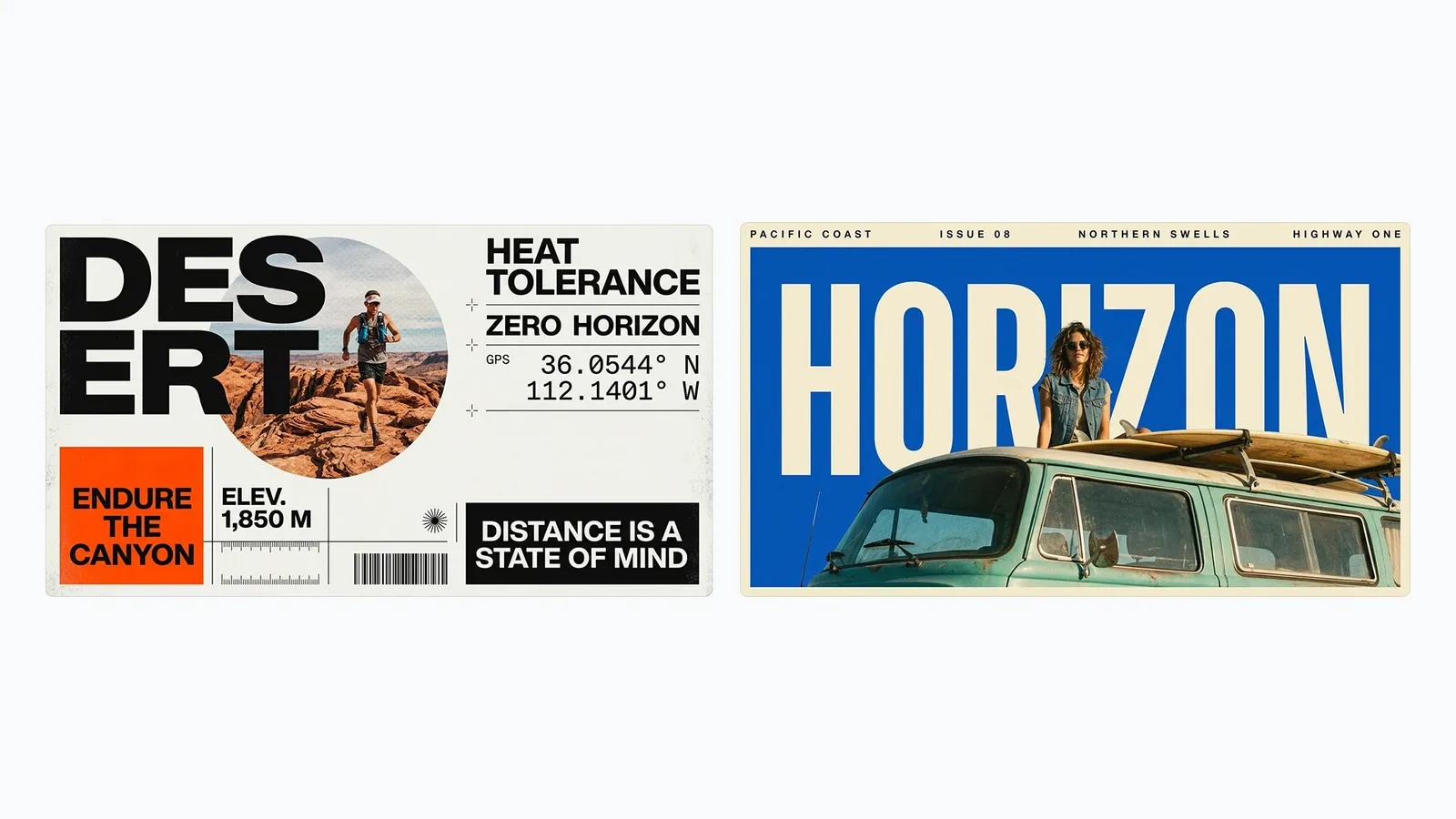 Nano Banana 2.1 example from Google DeepMind showing two bold editorial travel posters with dense typography